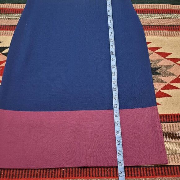 St. John Milano Colorblock Knit Dress Sz 4 Mint Blue Burgundy Sleeveless Sheath - Picture 10 of 10